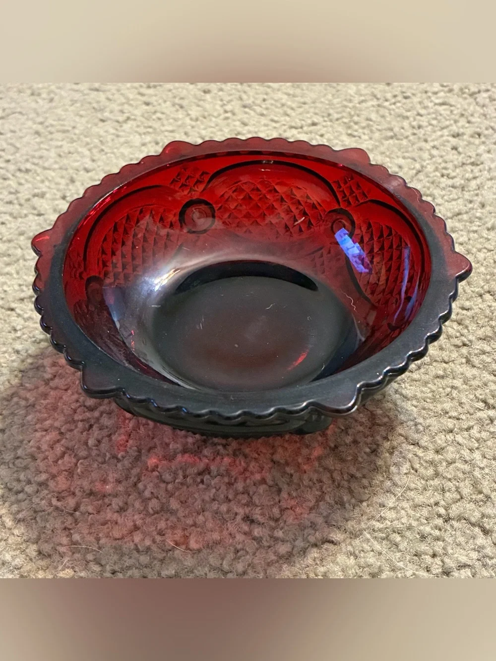 Vintage Avon 1876 Cape Cod Collection dessert bowl dark Red glass 5” Collection